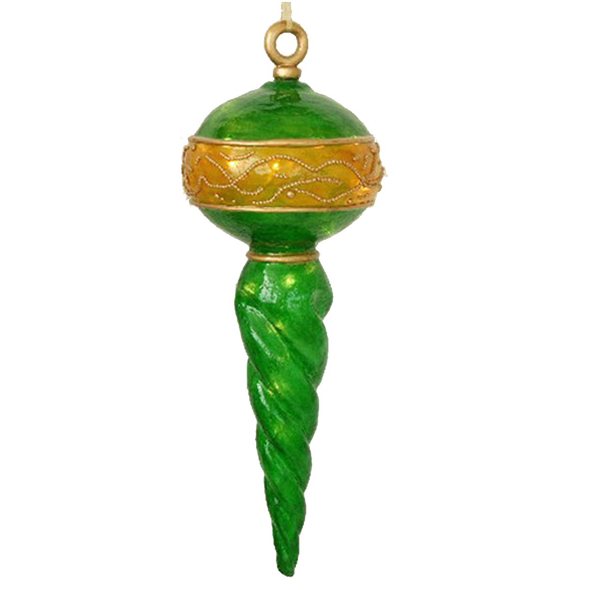 Illuminated Green with Gold Finial Ornament