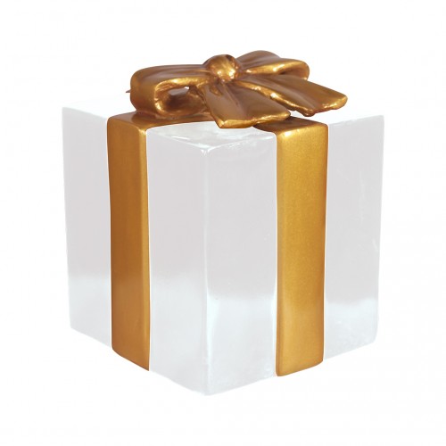 Square Gift Box - White - Gold Ribbon