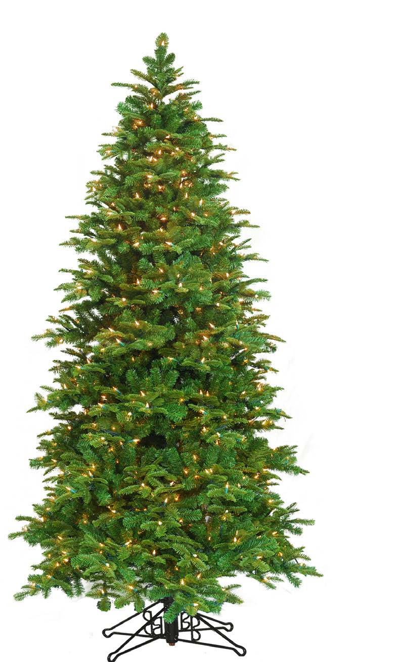 Tiffany Pine Christmas Tree - Slim Deluxe - Warm White LED Lights - One-Plug Pole Power Supply - 7.5ft Tall