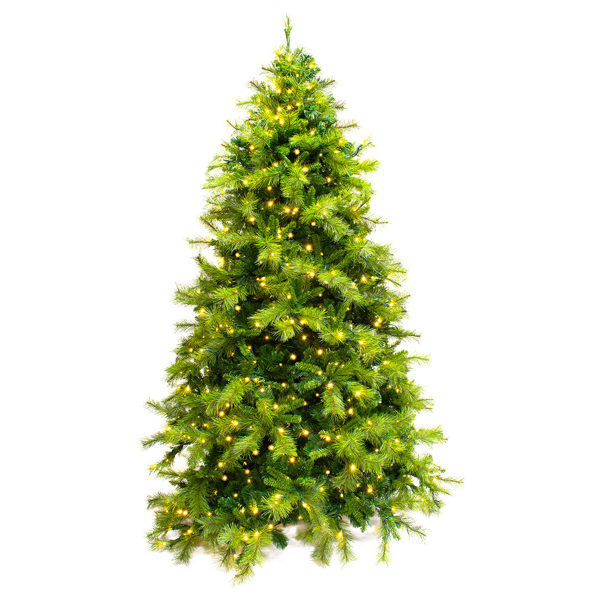 Mixed Pine Christmas Tree - Warm White Glow LED Lights - One-Plug Pole Power Supply - 7.5ft Tall