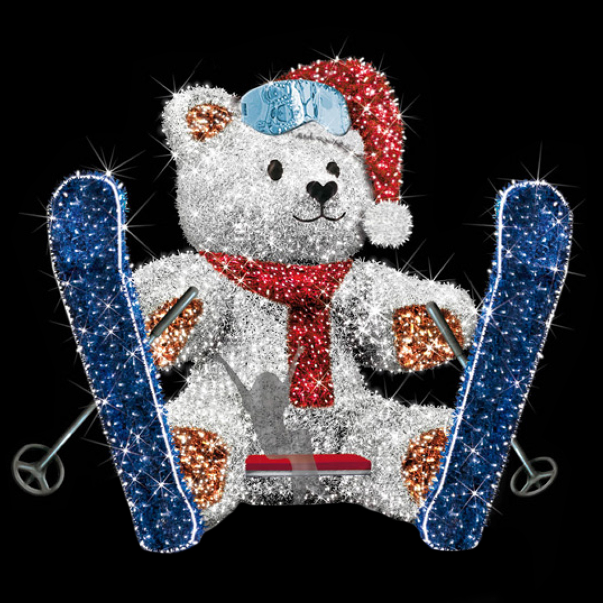 3D Skier Teddy Bear - Deluxe Large Commercial Christmas Display - 14.8ft Tall