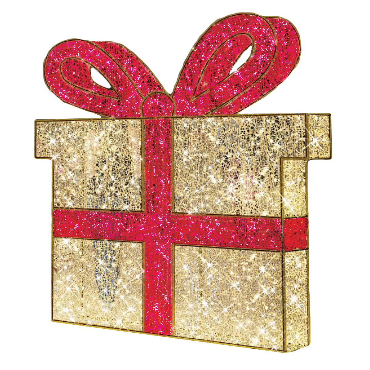 3D Gift Box - Christmas Display - Gold/Red - Warm White LEDs - Medium - 6.5ft tall