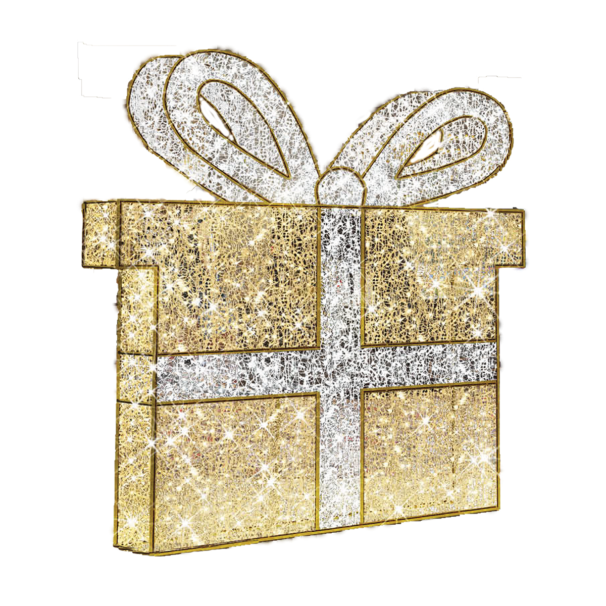 3D Gift Box - Christmas Display - Gold/White - Warm White LEDs - Medium - 6.5ft tall