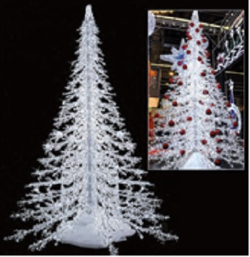 3D White Branch Tree - Large Commercial Christmas Decor - Red Glitter Ball Accessories - 12.8ft Tall