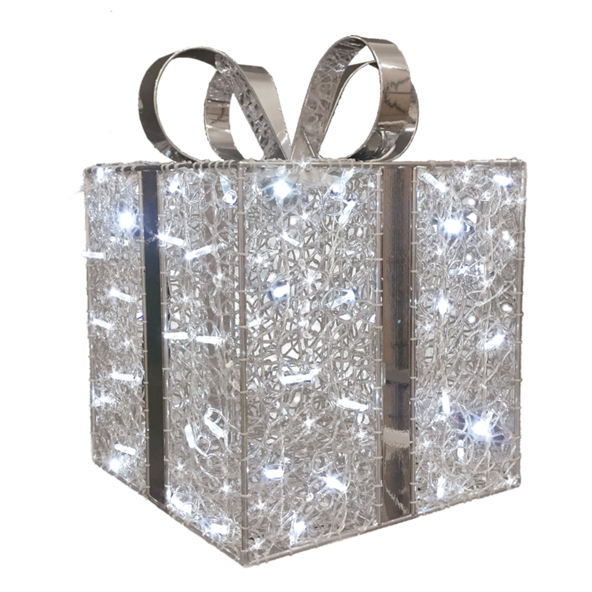 3D Square Gift Box - 2.2ft Tall - Christmas Display - Silver