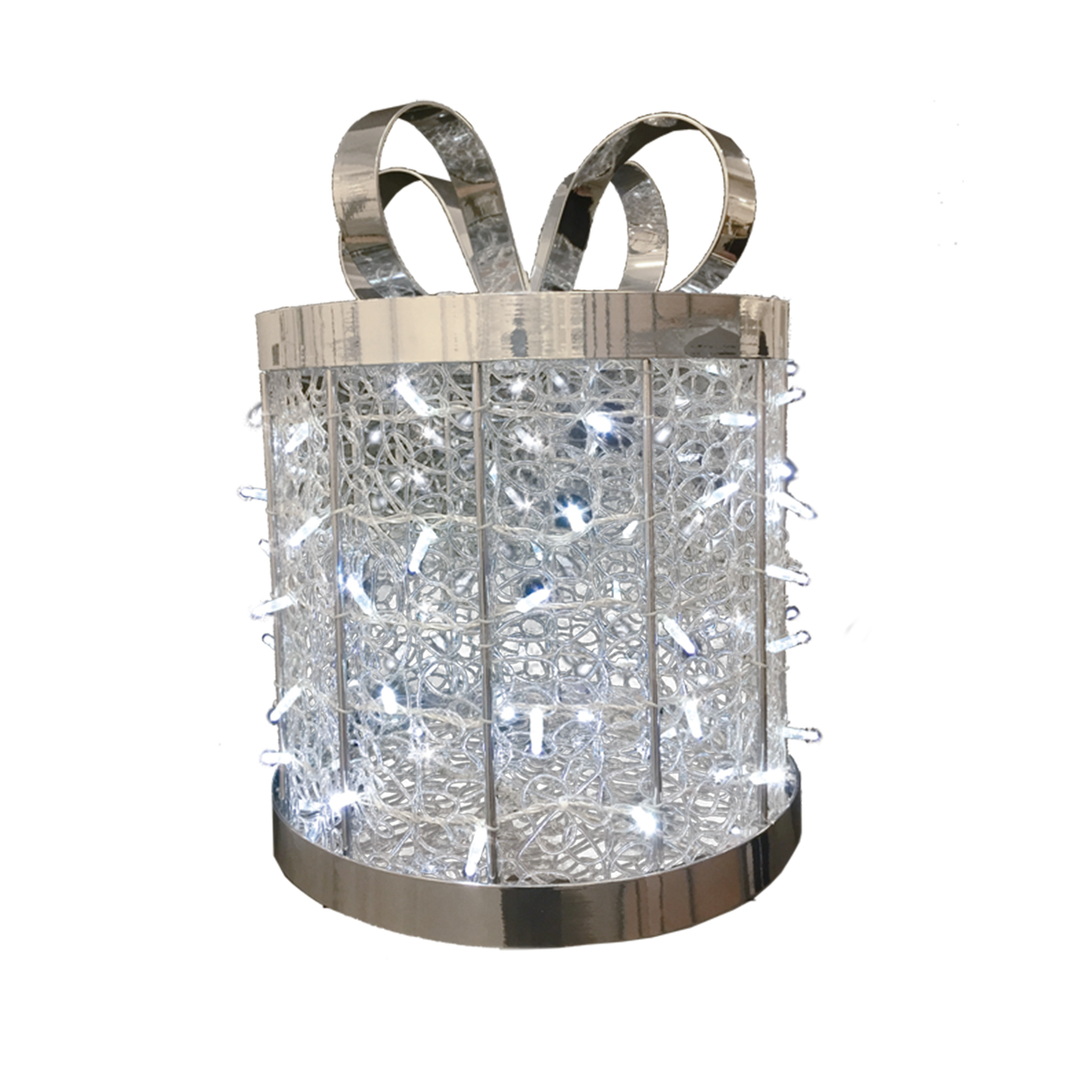 3D Cylinder Gift Box - 2.2ft - Christmas Display - Silver