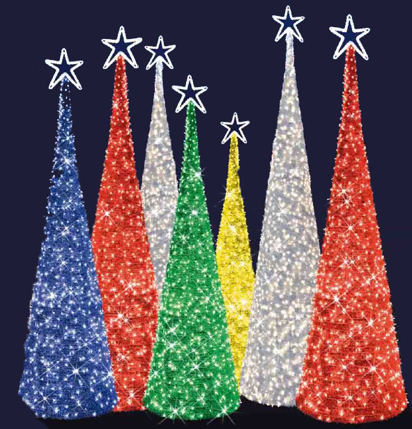 Green Cone Tree With Star - Large Commercial Illuminated Display - 9ft Tall