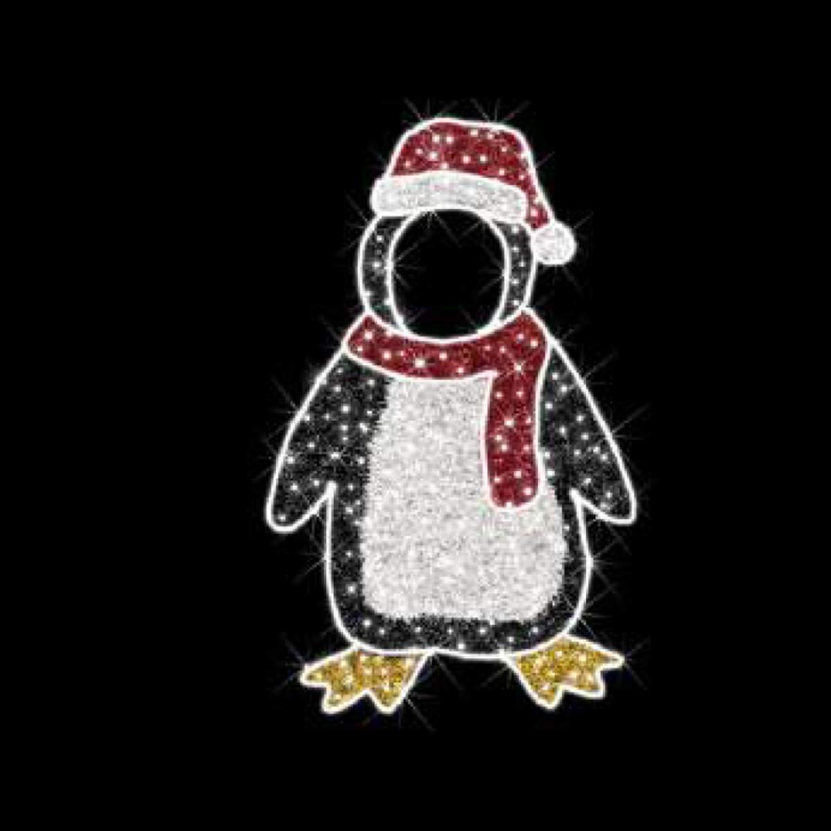 2D Festive Penguin Photo Op - Large Commercial Illuminated Display - LED Lights - 4.3ft tall