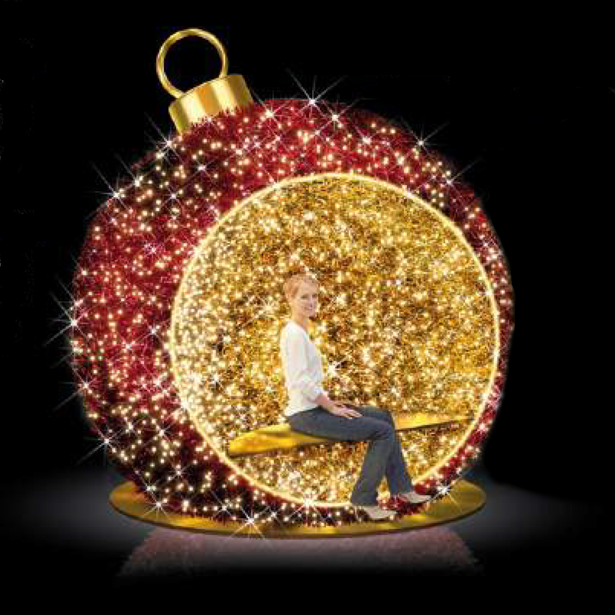 Sit-in Ornament - Deluxe Christmas Display - Red Ornament With Gold Seat - 8.5ft Tall