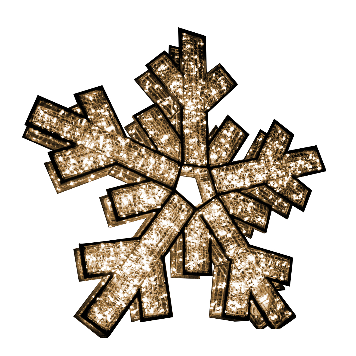 3D Gold 2 Sided Snowflake, WW LED Lights, Large