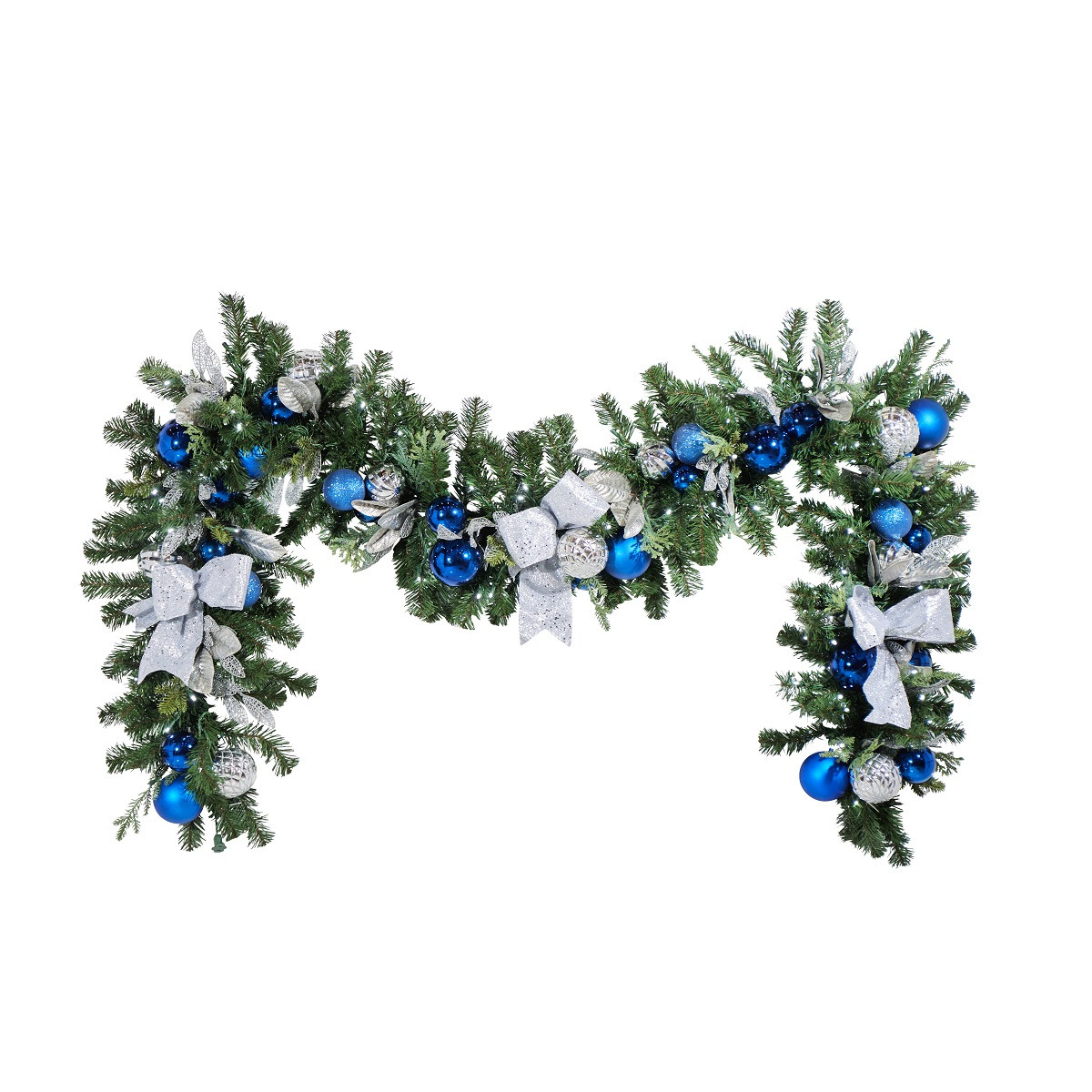 Garland 18x9 Pre-Decorated Blue and Silver w/LED Minis - Case of 3