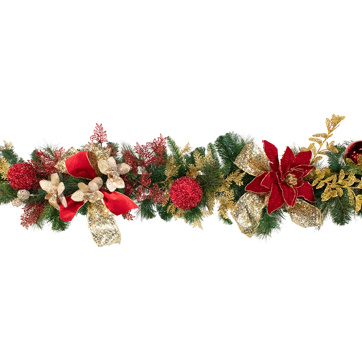 Pre-Decorated Christmas Garland - 14in by 9in - Ruby Collection - Warm White LED Lights