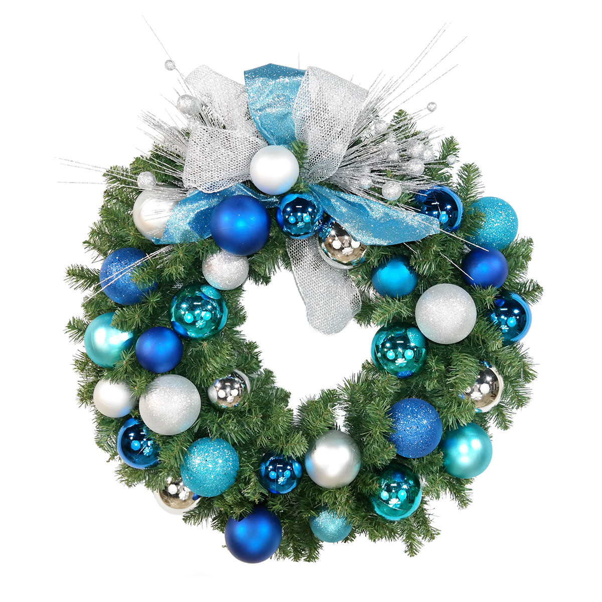 Pre-Decorated Wreath 60" Sapphire Collection, Unlit